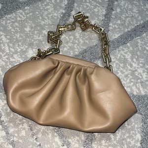 Like New Beige/Tan/Nude Clutch with Gold Chain Handle